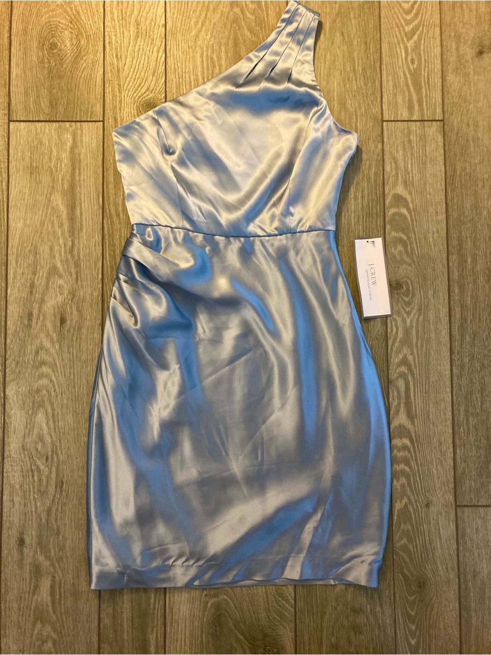J. Crew One-Shoulder Silk Dress in Light Blue
